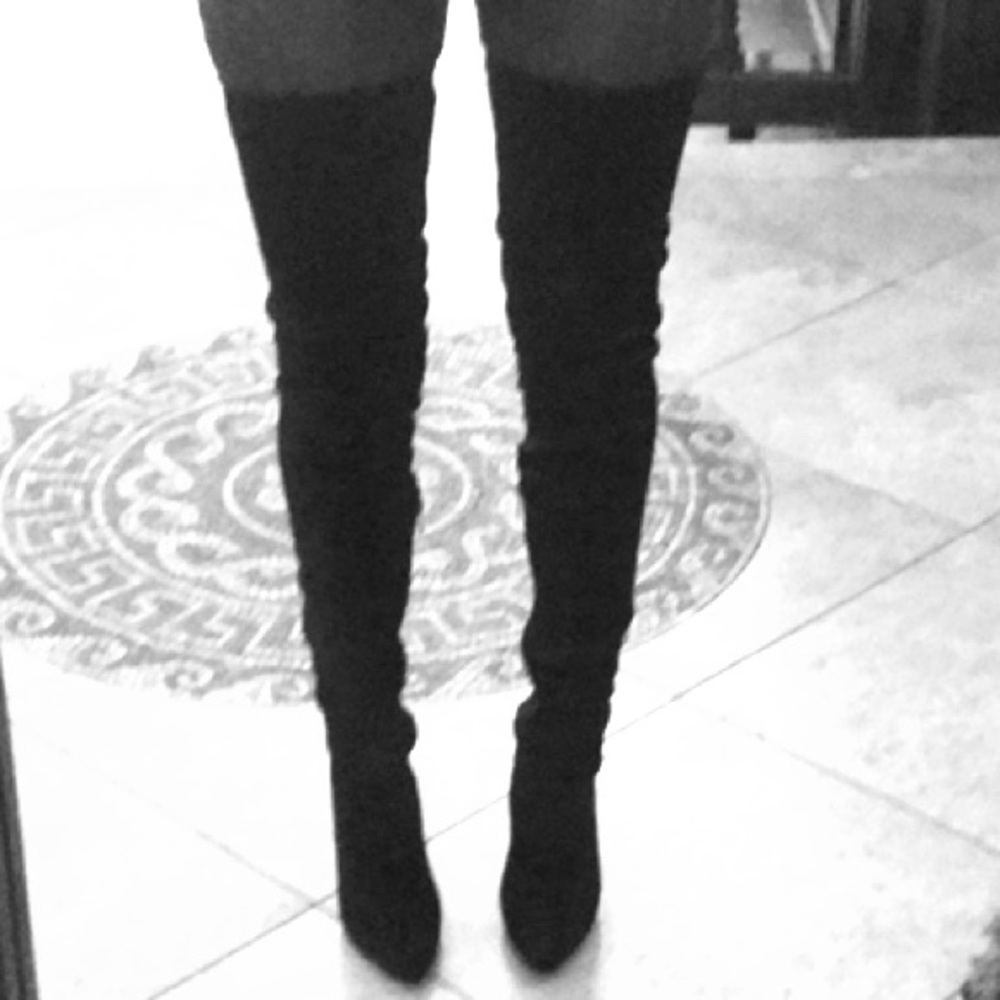 Parisian black satin thigh high boot